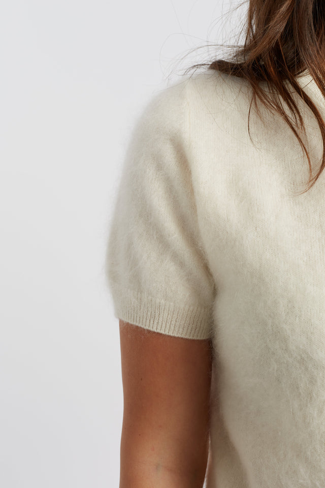Cream Brushed Pure Cashmere Button Tee image 2