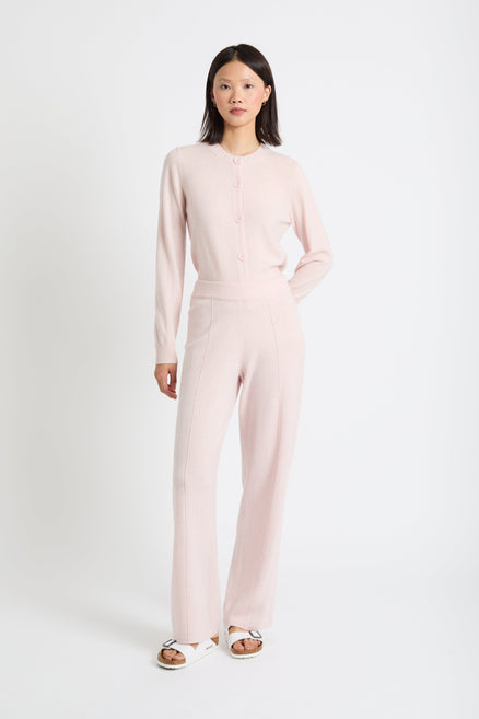 Pink-Melange Wool-Cashmere Wide-Leg Track Pants