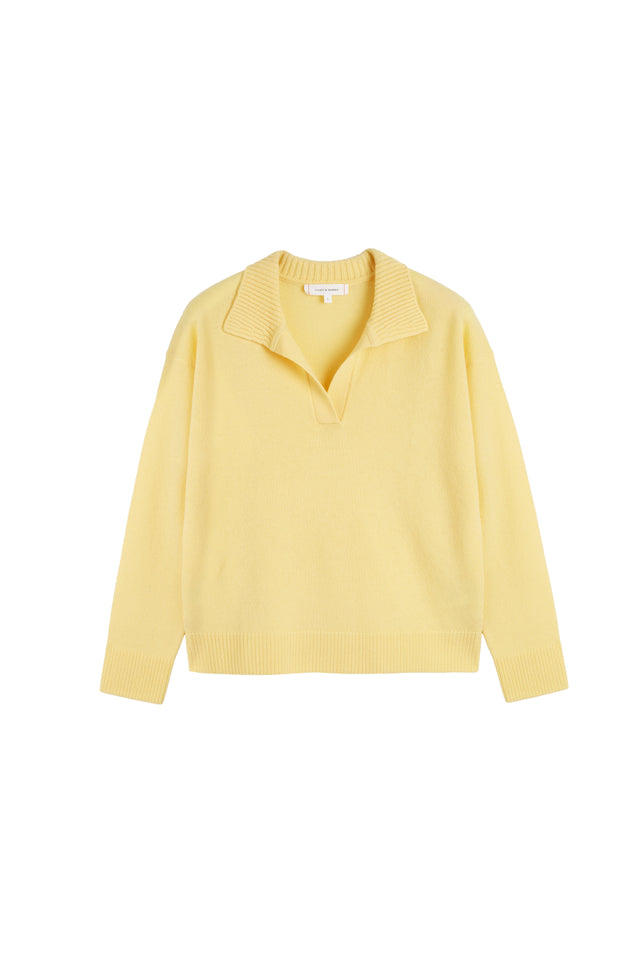 Soft-Yellow Wool-Cashmere Collared Sweater image 4