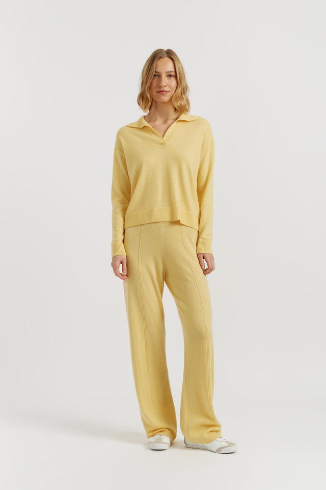 Soft-Yellow Wool-Cashmere Collared Sweater image 2