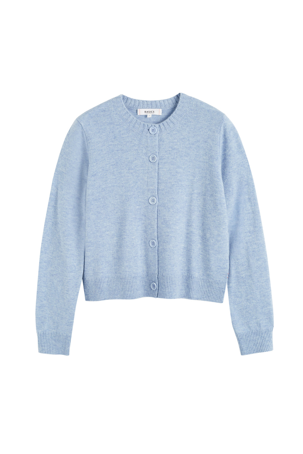 Baby-Blue Wool-Cashmere Crew Neck Cardigan