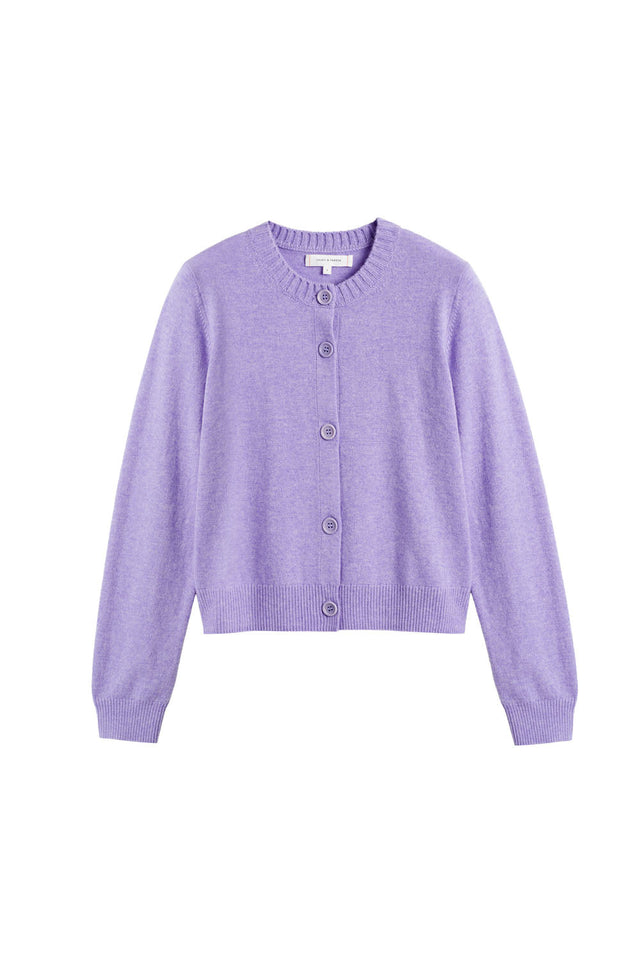 Lavender Wool-Cashmere Crew Neck Cardigan image 2