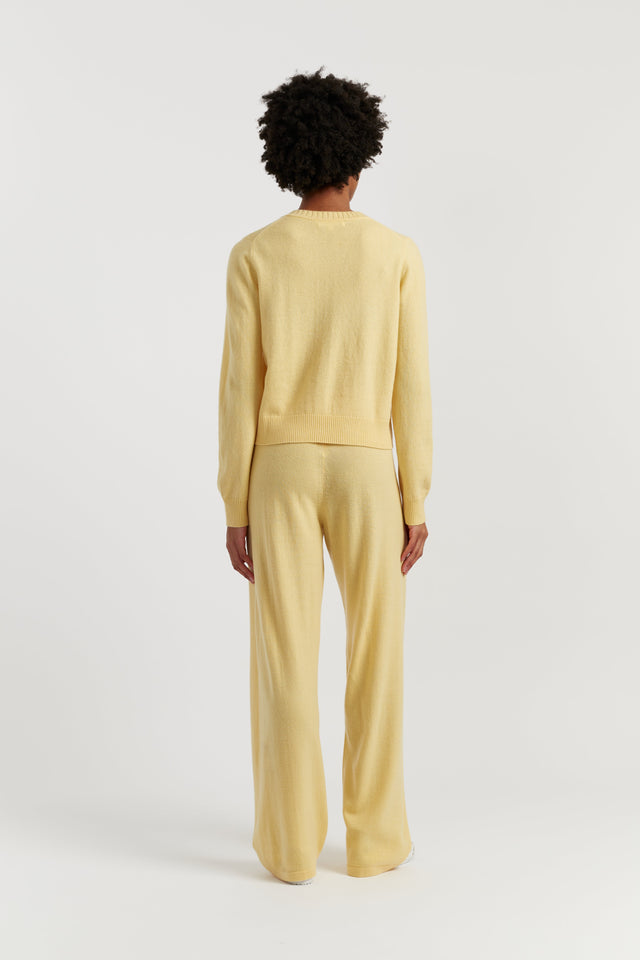 Soft-Yellow Wool-Cashmere Crew Neck Cardigan image 3