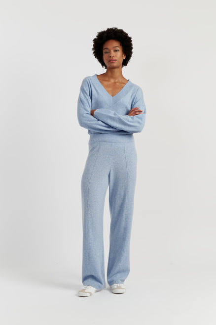 Baby-Blue Wool-Cashmere Wide-Leg Track Pants