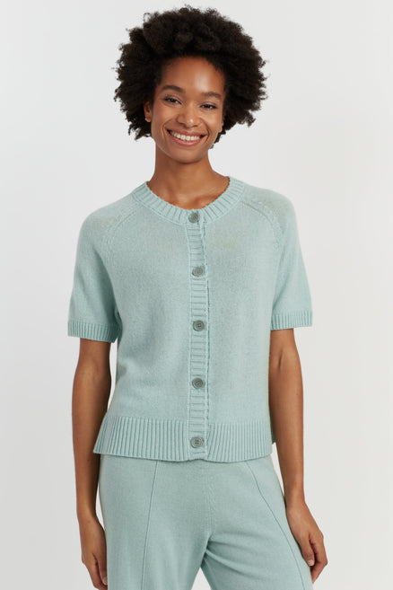 Dusty-Mint Wool-Cashmere Light Button Tee