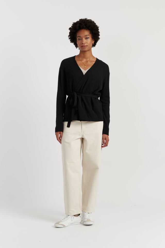 Black Wool-Cashmere Light Wrap Cardigan image 2
