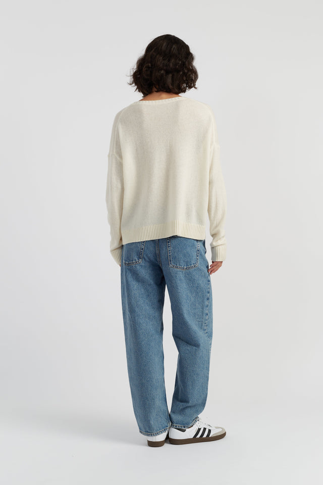 Cream Wool-Cashmere Light Relaxed Sweater image 3