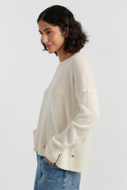 Cream Wool-Cashmere Light Relaxed Sweater