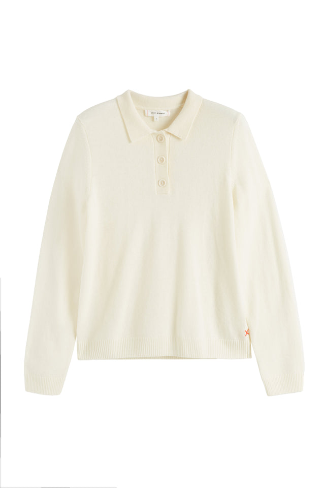 Cream Wool-Cashmere Polo Sweater image 5