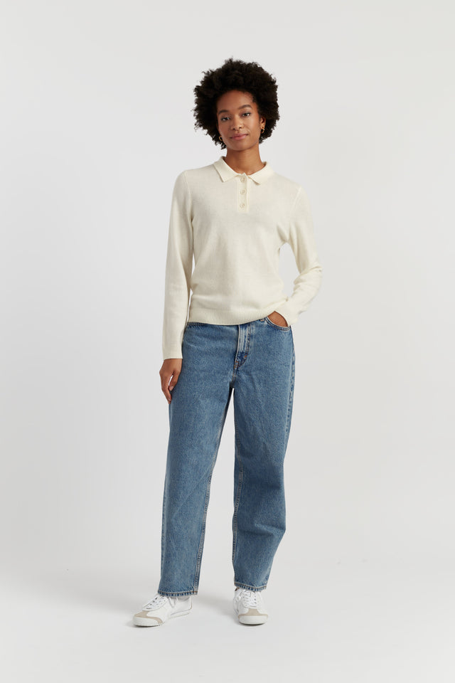 Cream Wool-Cashmere Polo Sweater image 2
