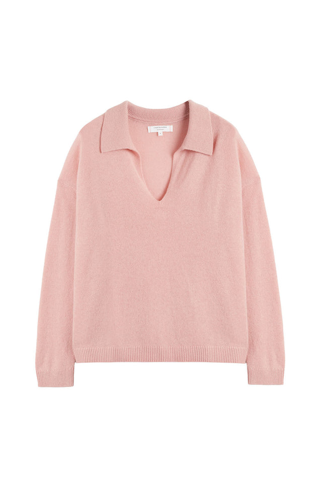 Clay-Pink Cloud Cashmere Collared Sweater image 2