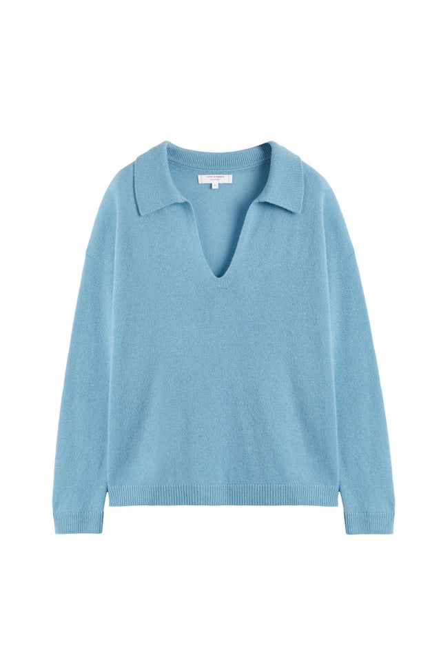 Sky-Blue Cloud Cashmere Collared Sweater image 2