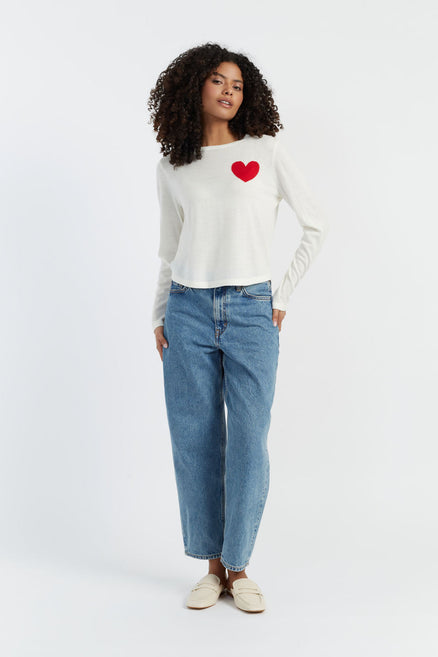 Cream Merino Heart Breton Sweater