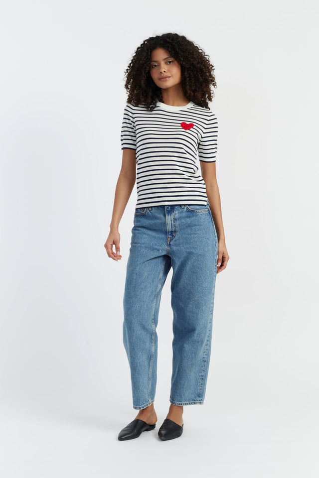 Women's Chinti and Parker T-shirt Cream-Navy 100% Merino Heart Breton Size XS-3L image 1
