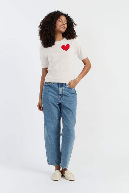 Cream Merino Heart Breton T-shirt