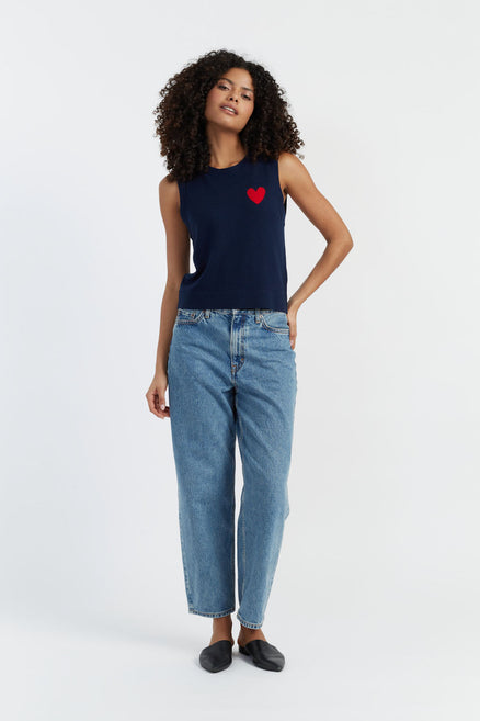 Navy Merino Heart Breton Tank