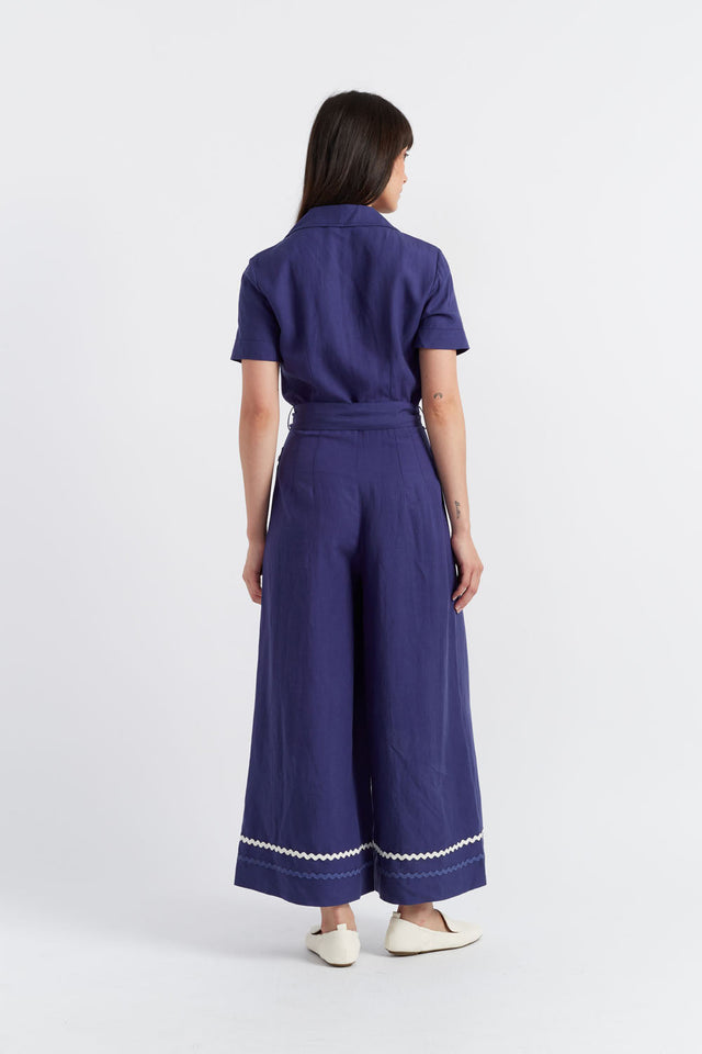 Women's Chinti and Parker Jumpsuit Blue Tencel-Linen La Mer Size 6-16 image 4
