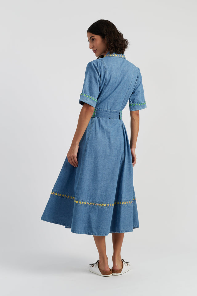 Blue Cotton Chambray Buttercup Shirt Dress image 3