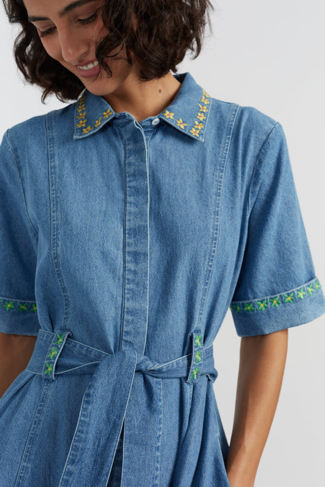 Blue Cotton Chambray Buttercup Shirt Dress image 2