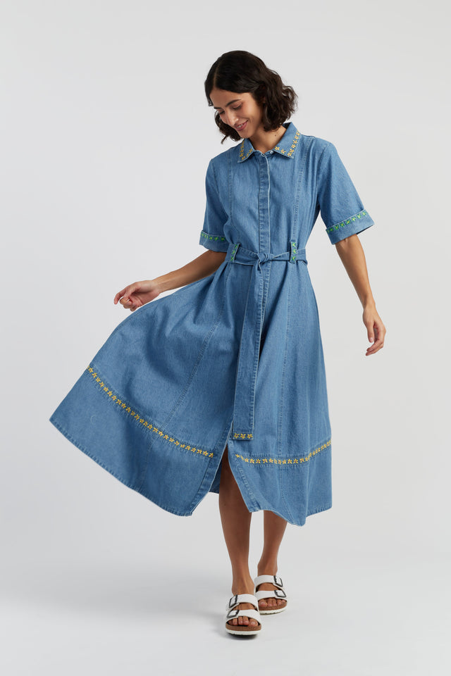 Blue Cotton Chambray Buttercup Shirt Dress image 4