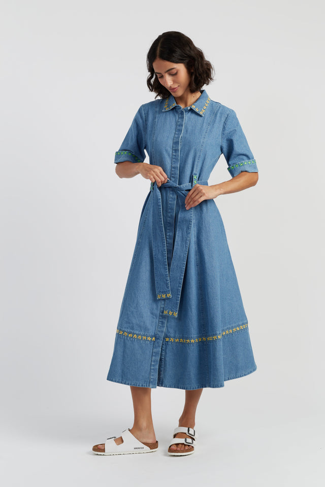 Blue Cotton Chambray Buttercup Shirt Dress image 5