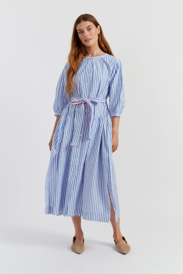 Blue Cotton Oxford Stripe Dress image 2