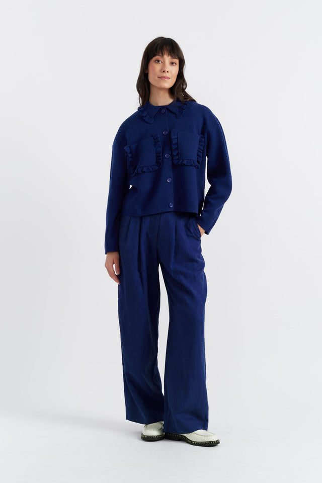 Women's Chinti and Parker Jacket Knitted Blue Ruffle Detail Merino Size XS-3L image 4