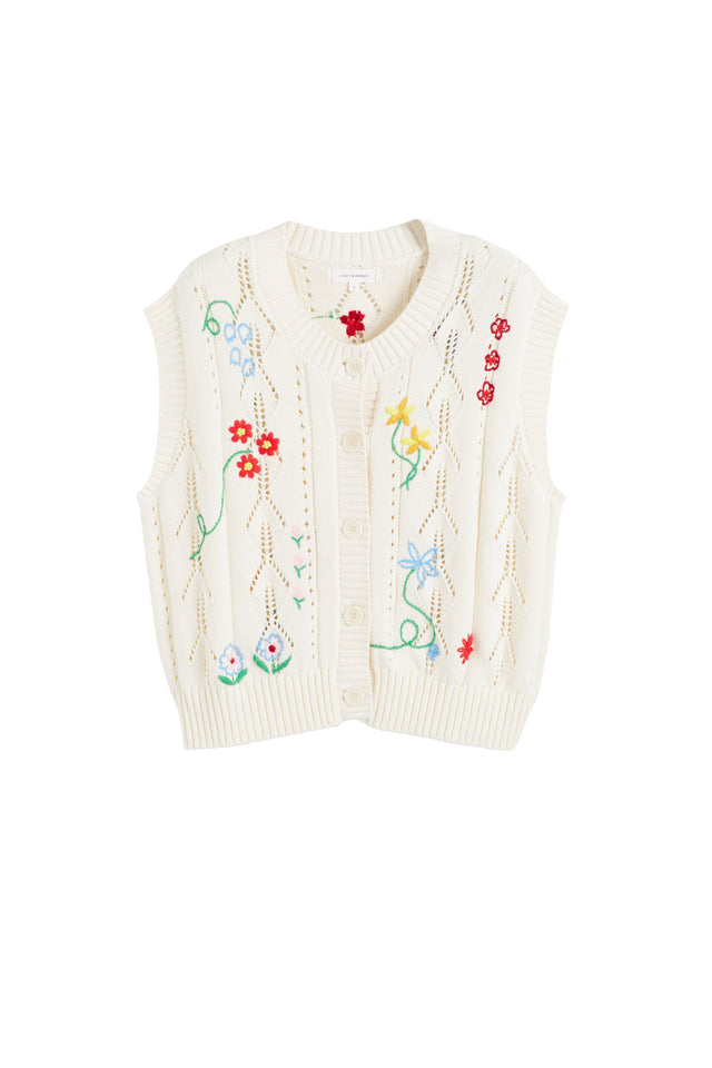 Cream Cotton Hand Embroidered Floral Tank image 5