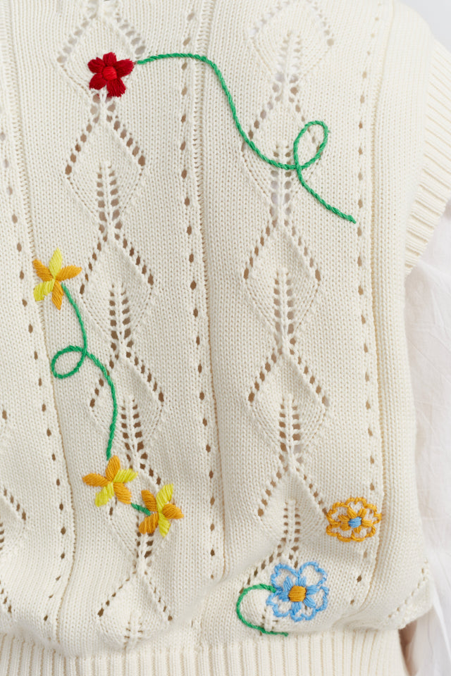 Cream Cotton Hand Embroidered Floral Tank image 2