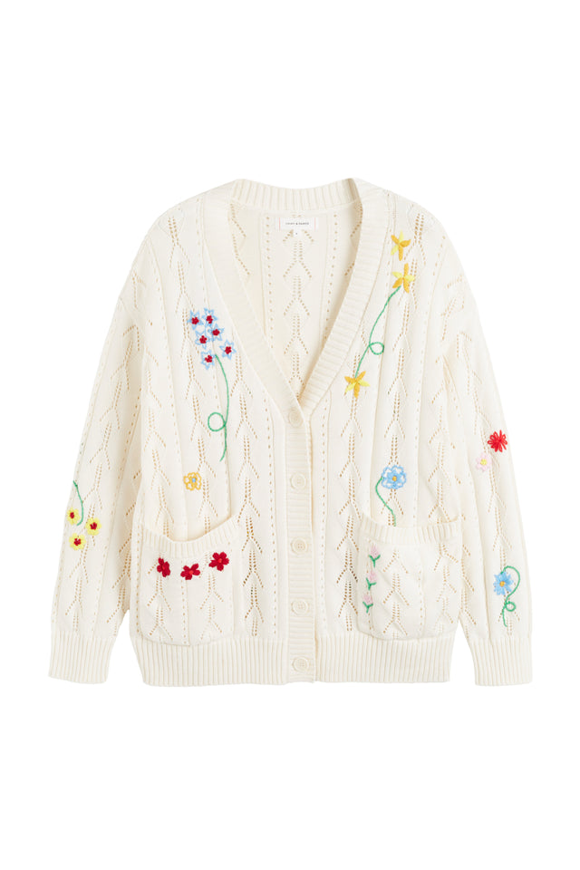 Cream Cotton Hand Embroidered Floral Cardigan image 4