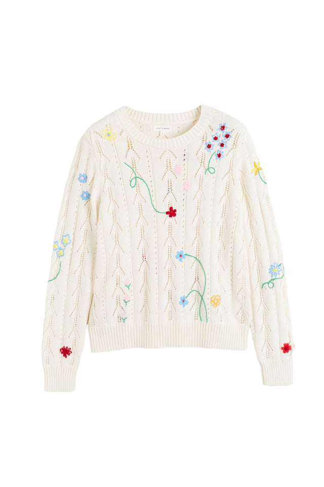 Cream Cotton Hand Embroidered Floral Sweater image 5