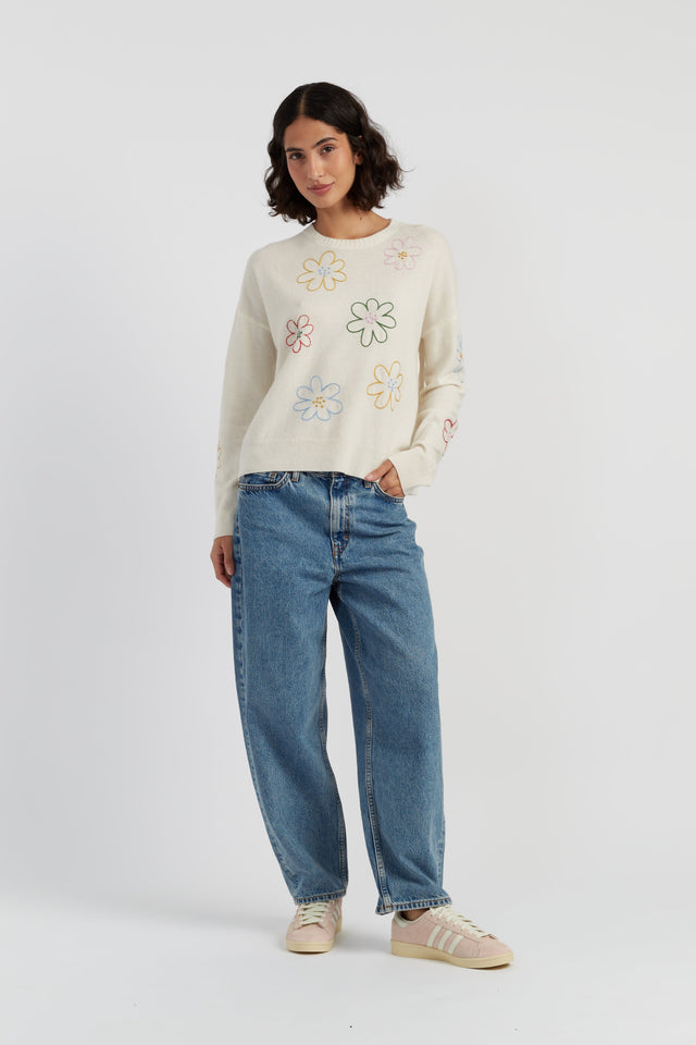 Cream Wool-Cashmere Garden Flowers Sweater image 2