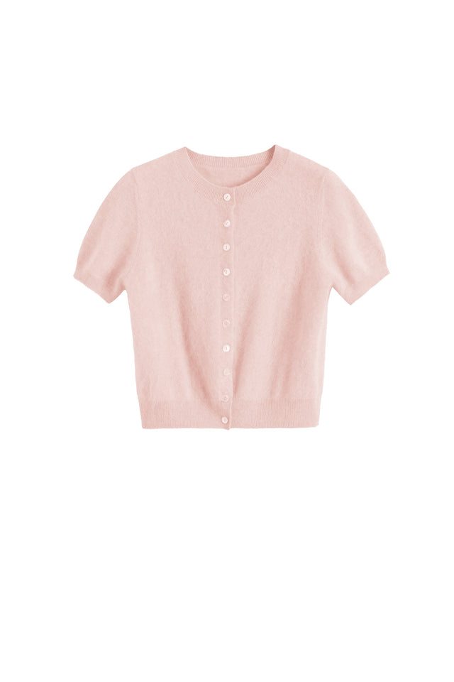 Peachy-Pink Brushed Pure Cashmere Button Tee image 5