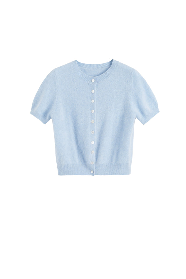 Baby-Blue Brushed Pure Cashmere Button Tee image 5