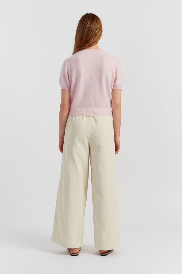 Peachy-Pink Brushed Pure Cashmere Button Tee image 4