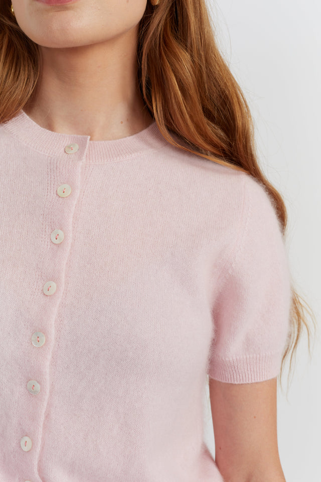 Peachy-Pink Brushed Pure Cashmere Button Tee image 2