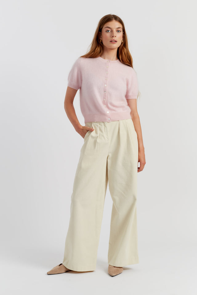 Peachy-Pink Brushed Pure Cashmere Button Tee image 3