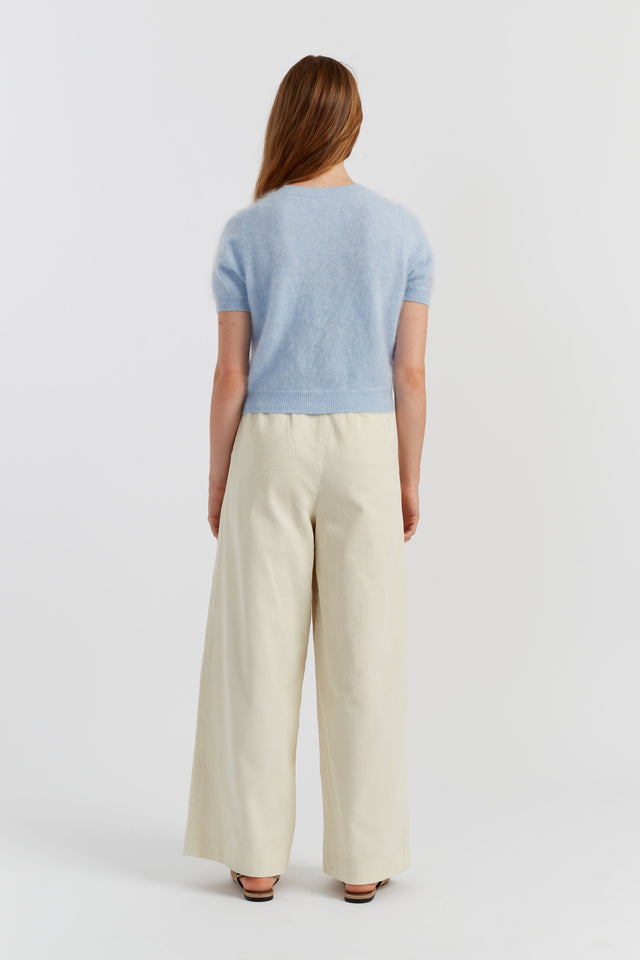 Baby-Blue Brushed Pure Cashmere Button Tee image 4