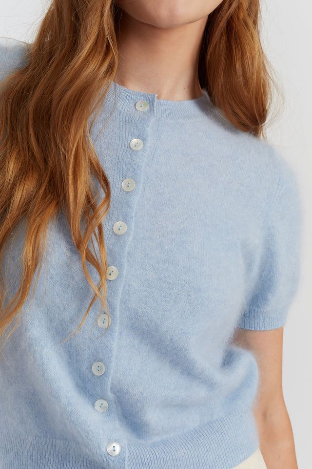 Baby-Blue Brushed Pure Cashmere Button Tee image 2