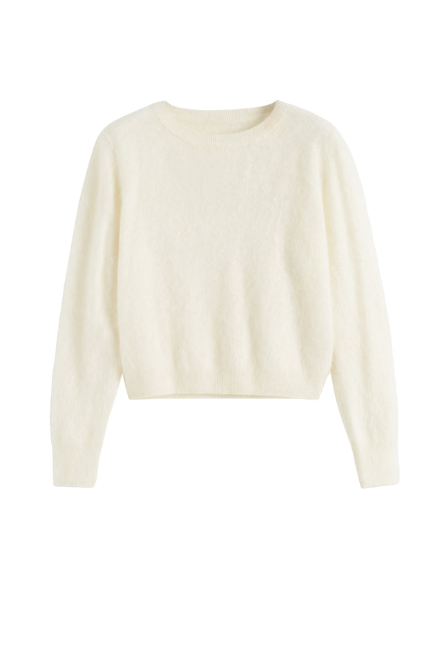 Cream Brushed Pure Cashmere Sweater image 4