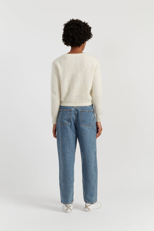 Cream Brushed Pure Cashmere Sweater image 3