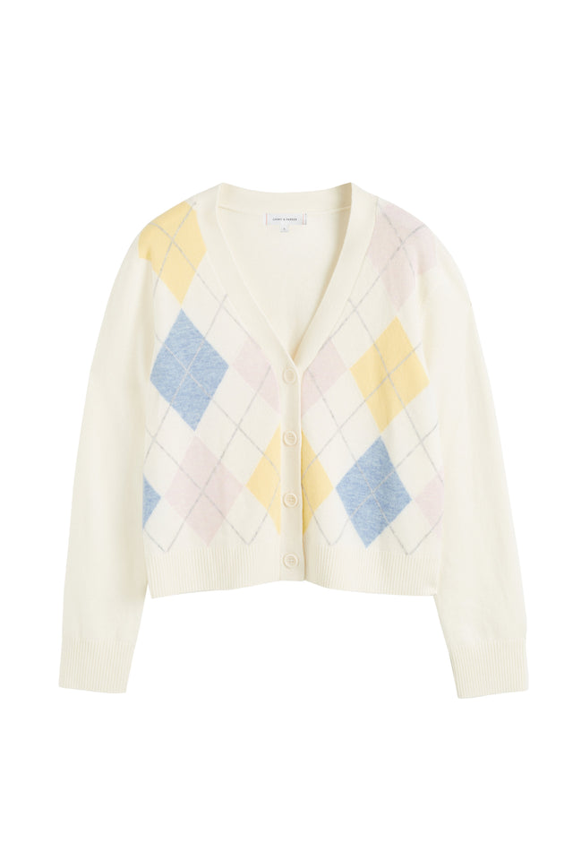 Cream Wool-Cashmere Argyle Cardigan image 5