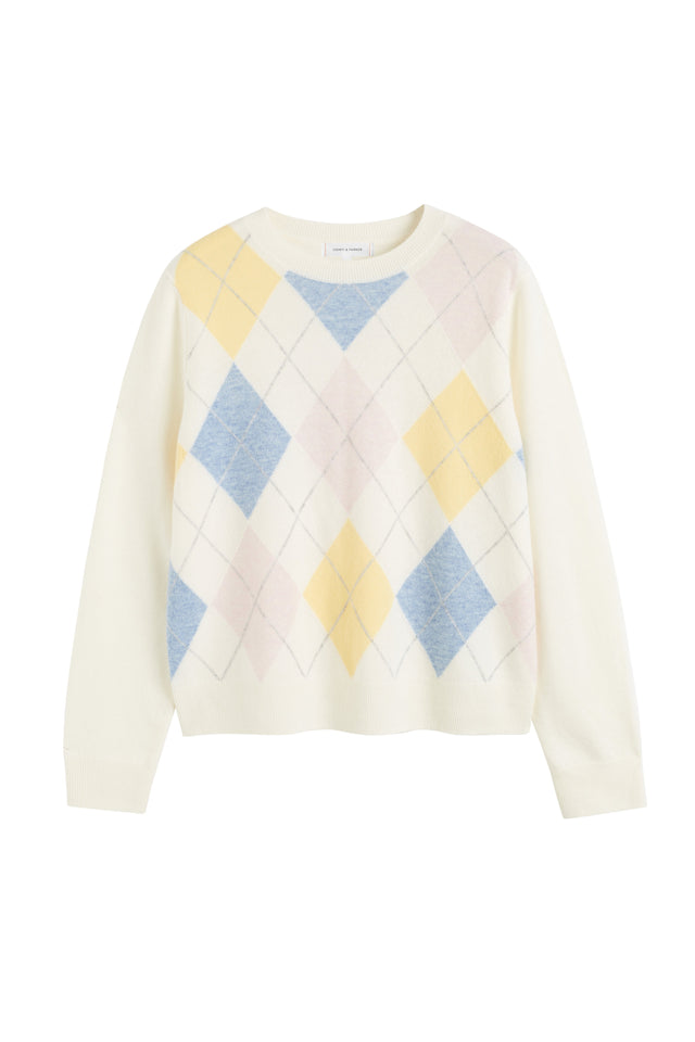 Cream Wool-Cashmere Argyle Sweater image 5