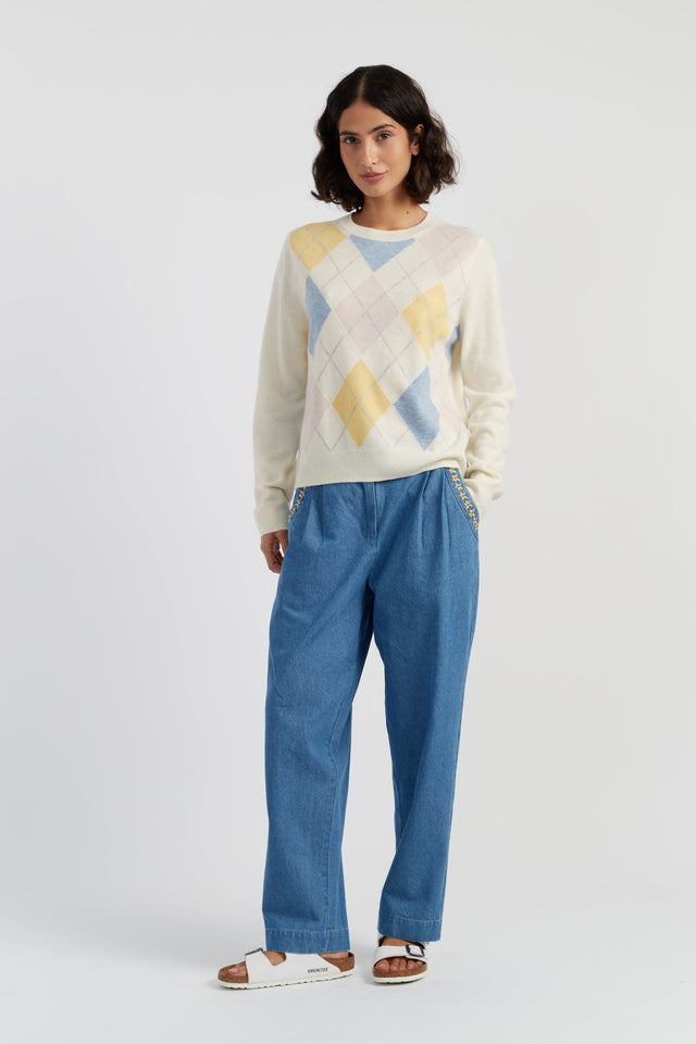 Cream Wool-Cashmere Argyle Sweater image 2