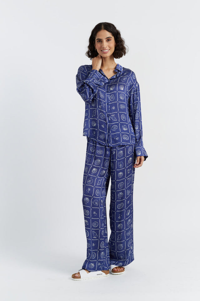 Women's Chinti and Parker Trousers Blue Shell Print Viscose-Rayon Size 6-16 image 1
