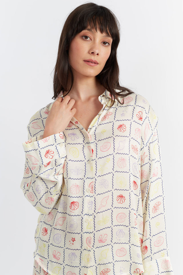 Women's Chinti and Parker Shirt Cream Shell Print Viscose-Rayon Size 6-16 image 1
