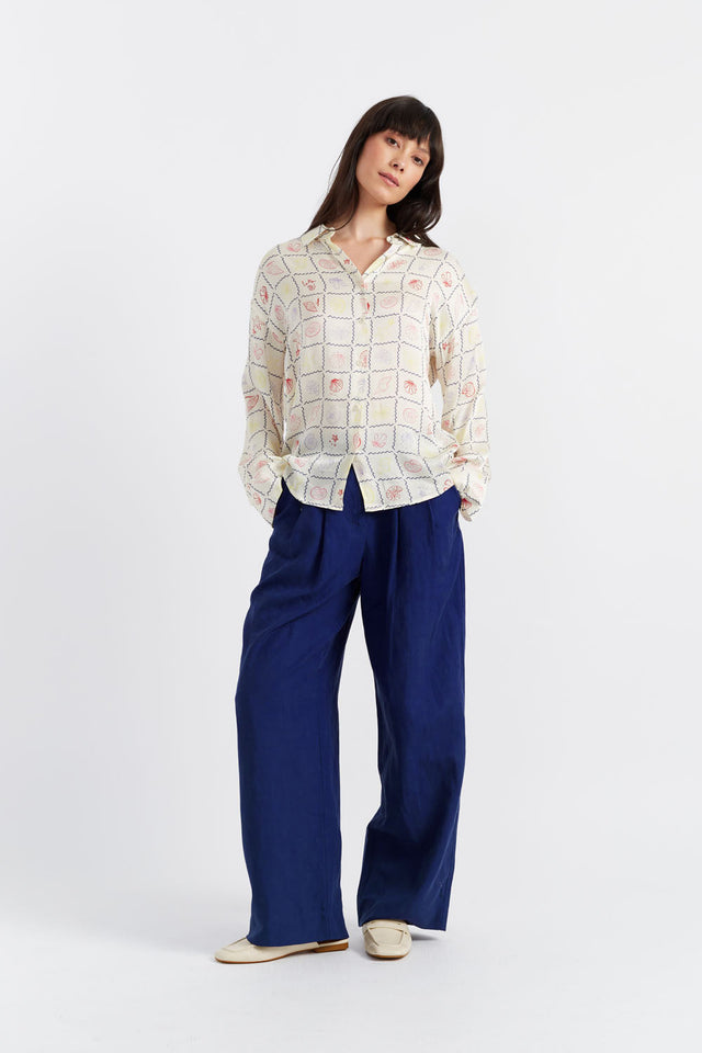 Women's Chinti and Parker Shirt Cream Shell Print Viscose-Rayon Size 6-16 image 3