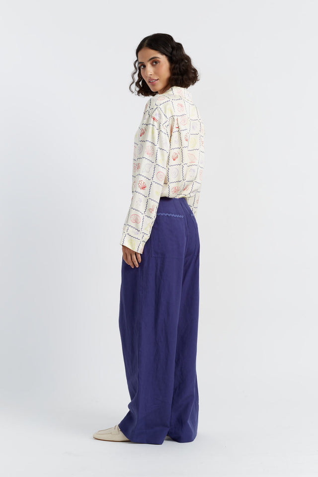 Women's Chinti and Parker Trousers Blue Tencel-Linen Pleat Size 6-16 image 1