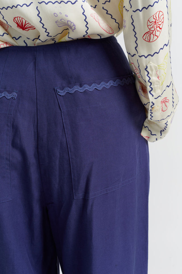 Women's Chinti and Parker Trousers Blue Tencel-Linen Pleat Size 6-16 image 2
