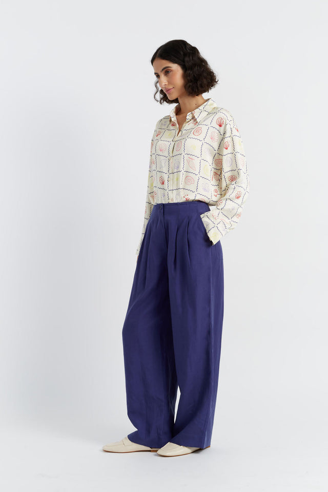 Women's Chinti and Parker Trousers Blue Tencel-Linen Pleat Size 6-16 image 4